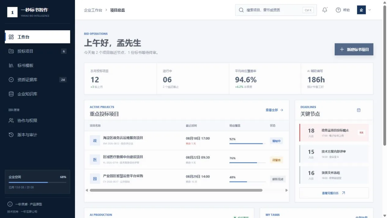 企业级 AI 标书编制与评分点响应管理平台产品原型|一秒灵感