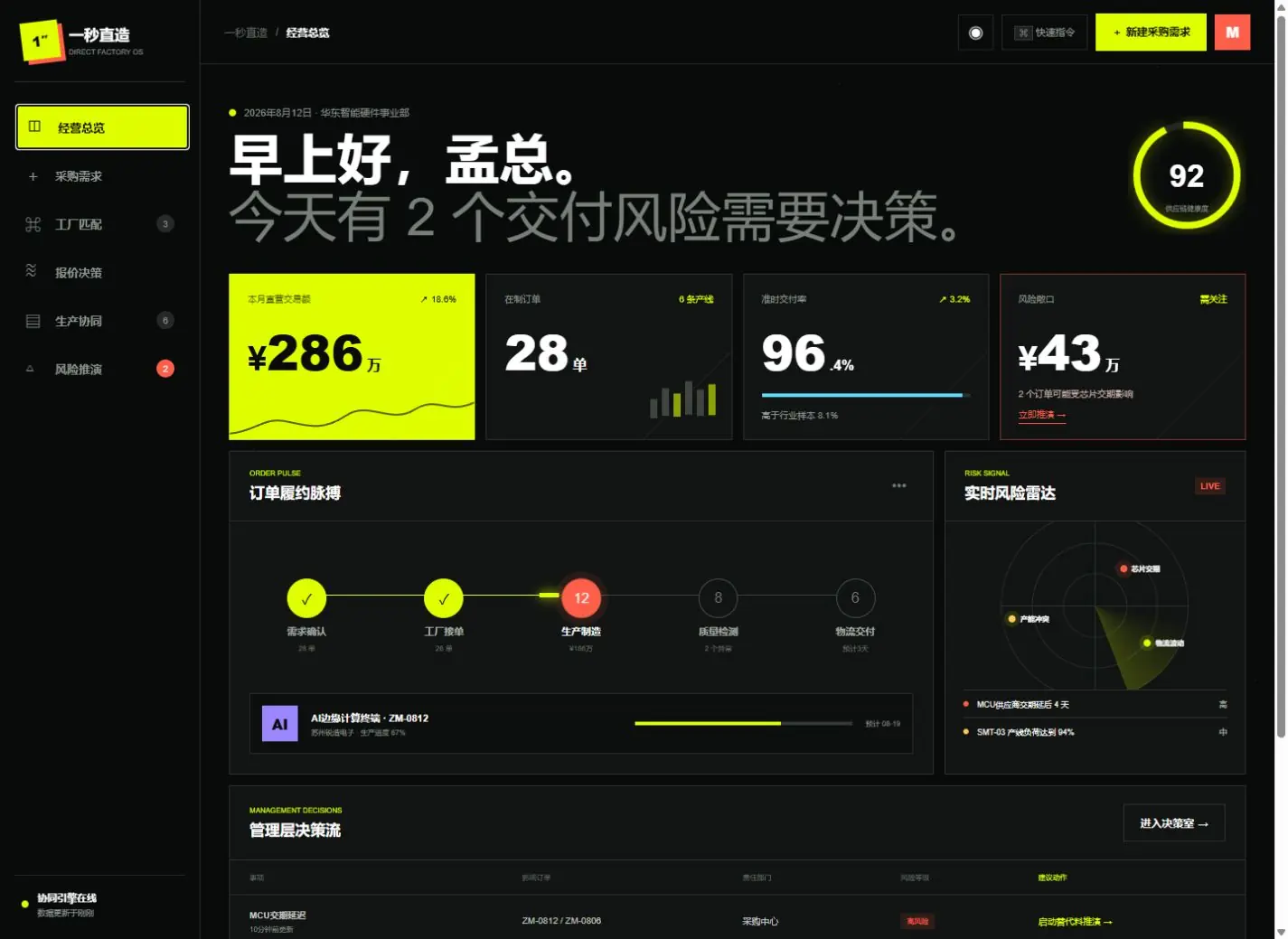 一秒直造：把企业采购、工厂产能与交付风险装进同一座智能控制塔